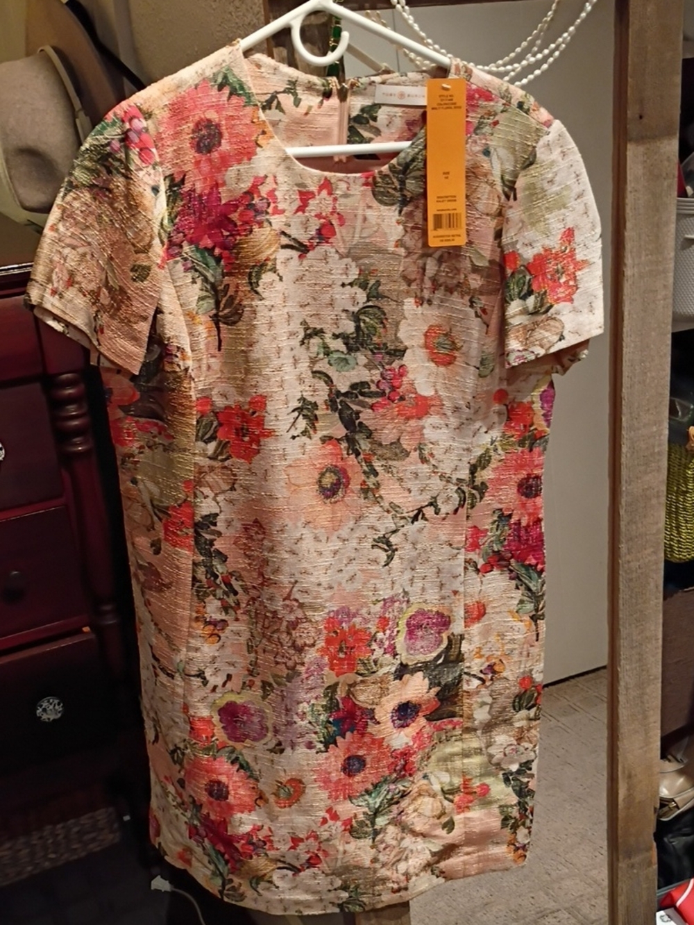 Tory Burch Floral Textured Short-Sleeve Mini Dress - Pink, Green, Cream